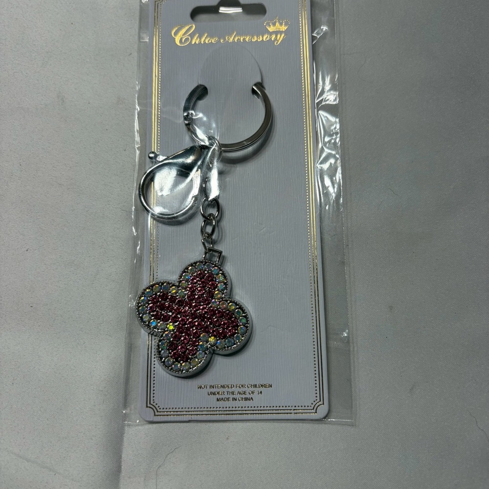 Pink clover/flower keychain bag charm